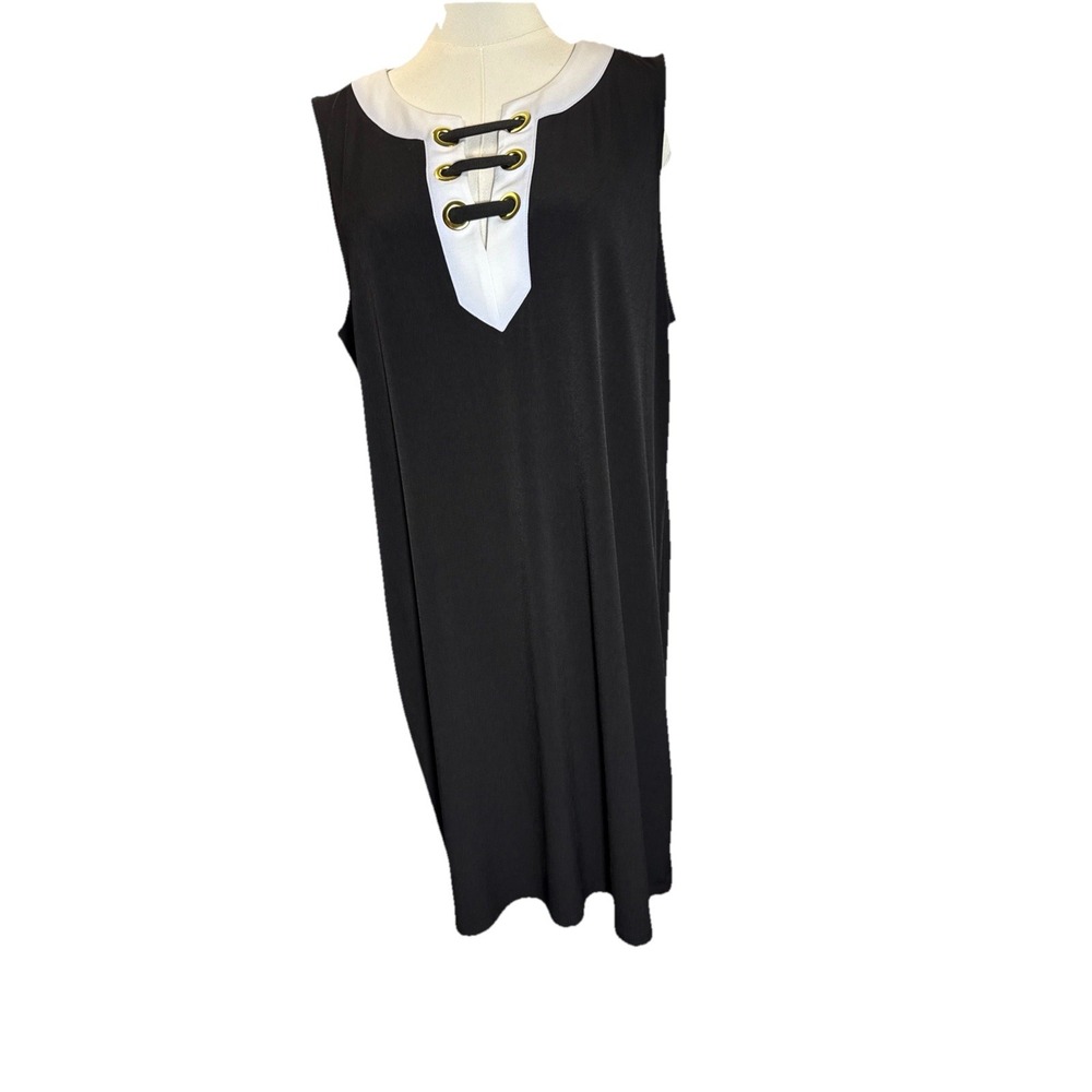 Michael Kors Black and White Dress/Long Blouse Sleeveless V-Front Gold Loops XL